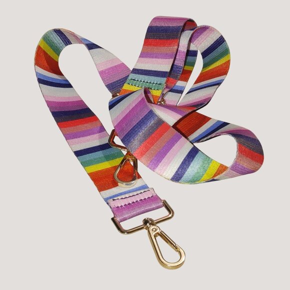 Long Adjustable Rainbow Colorful Stripe Bag Replacement Strap Gold Swivel Clasp - Picture 7 of 9